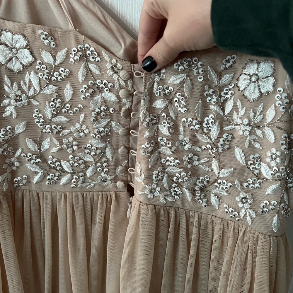 Anthropologie BHLDN Champagne Elowen Beaded Maxi Dress Gown 8 - Picture 6 of 6